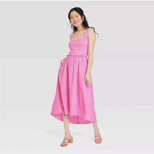 A New Day Scoop Neck Tank Dress Bright Pink Ballet Midi